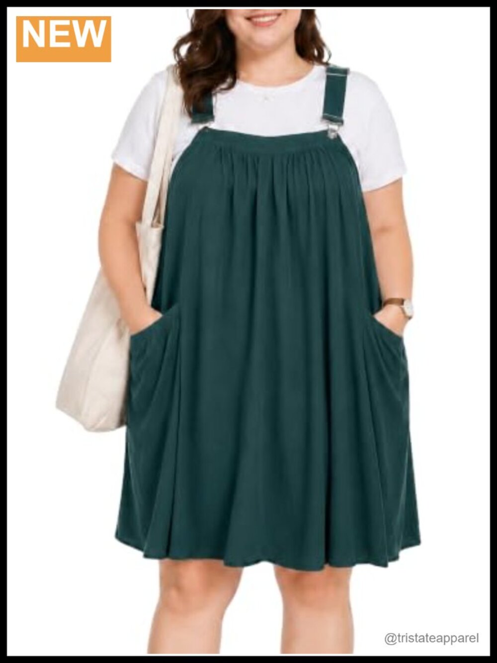 Plus Size Cotton Overall Dress Mini Jumper Pockets Adjustable Straps